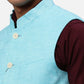 Park Avenue Men White Chambray Slim Fit Polyester Blend Waist Coat
