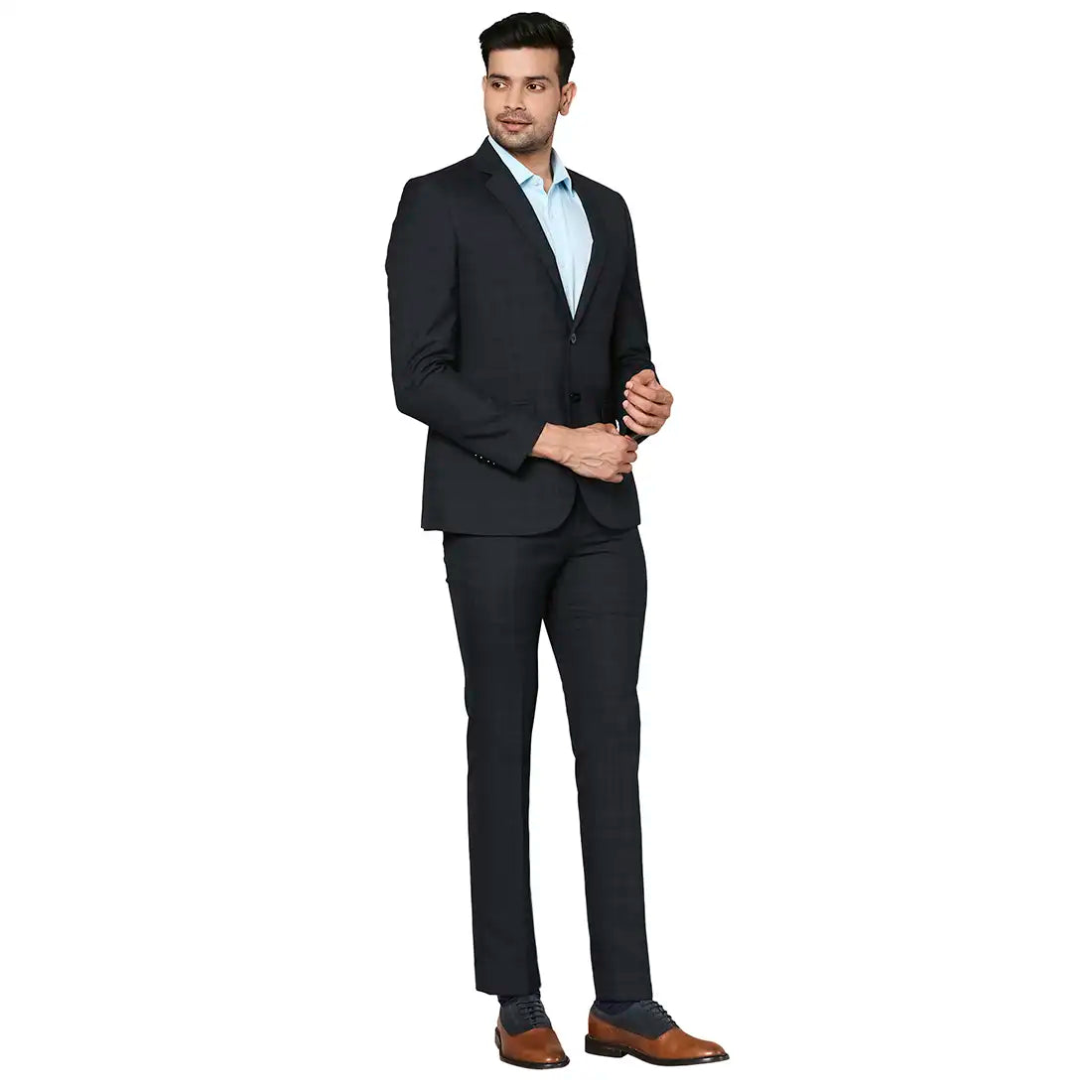 Men Slim Fit Medium Blue Suit