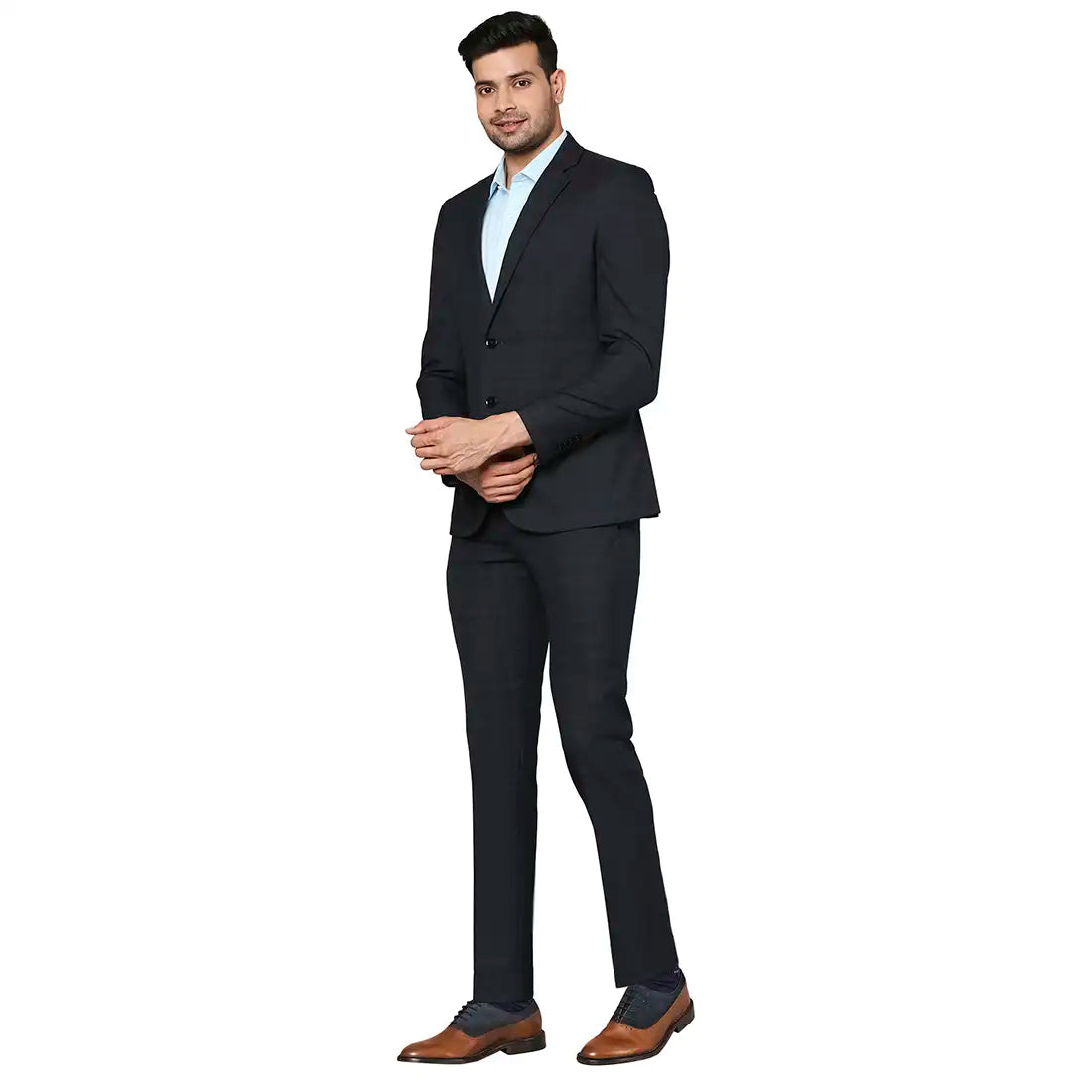 Men Slim Fit Medium Blue Suit