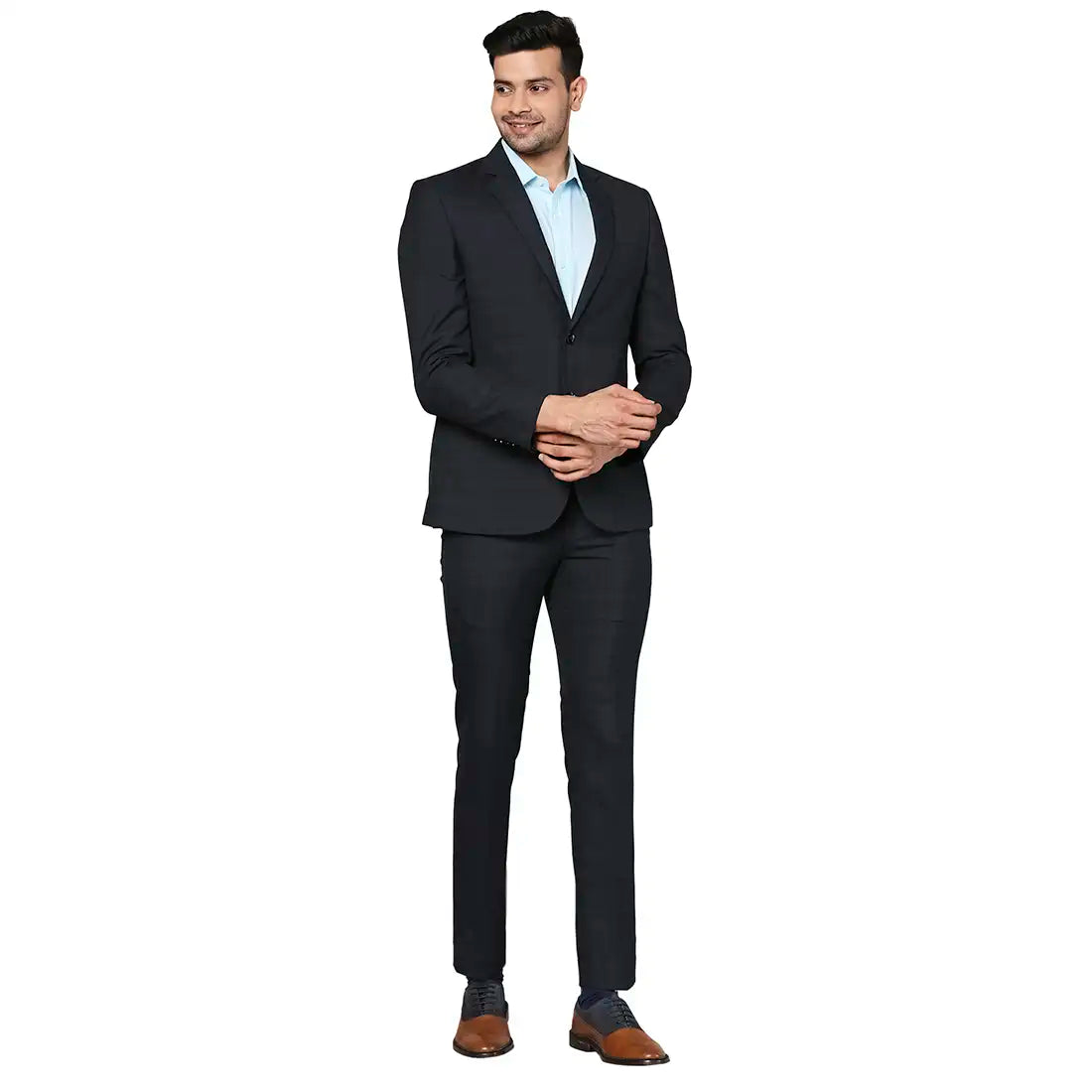 Men Slim Fit Medium Blue Suit