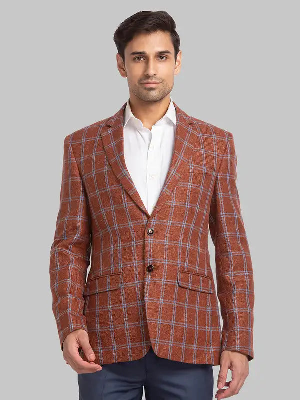Men Regular Fit Brown Blazer