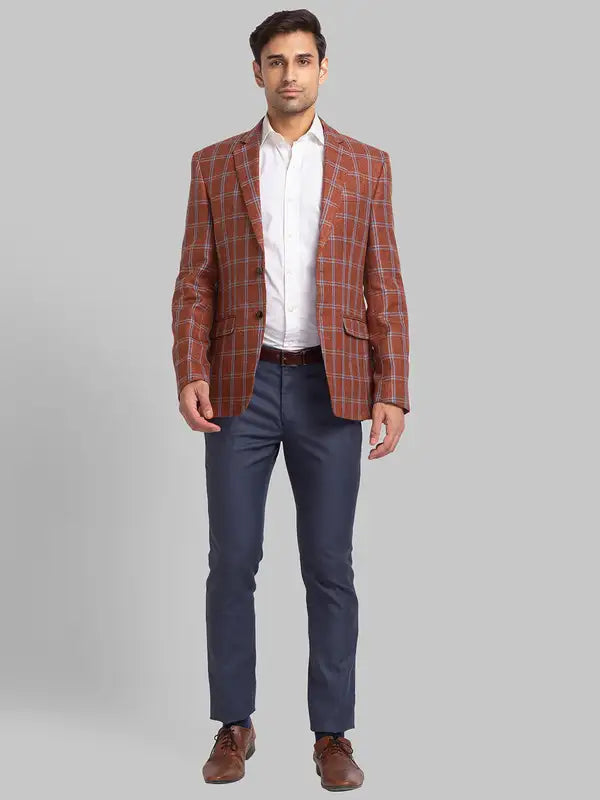 Men Regular Fit Brown Blazer
