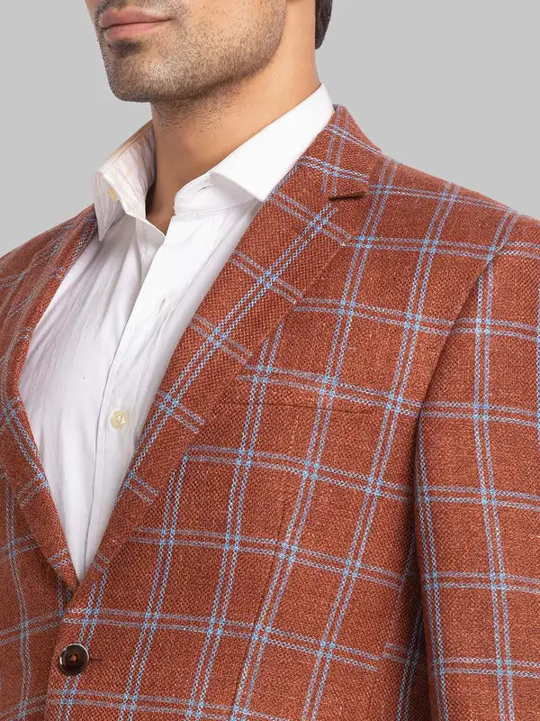 Men Regular Fit Brown Blazer