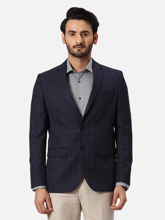 Park Avenue Slim Fit Checkered Black Blazer