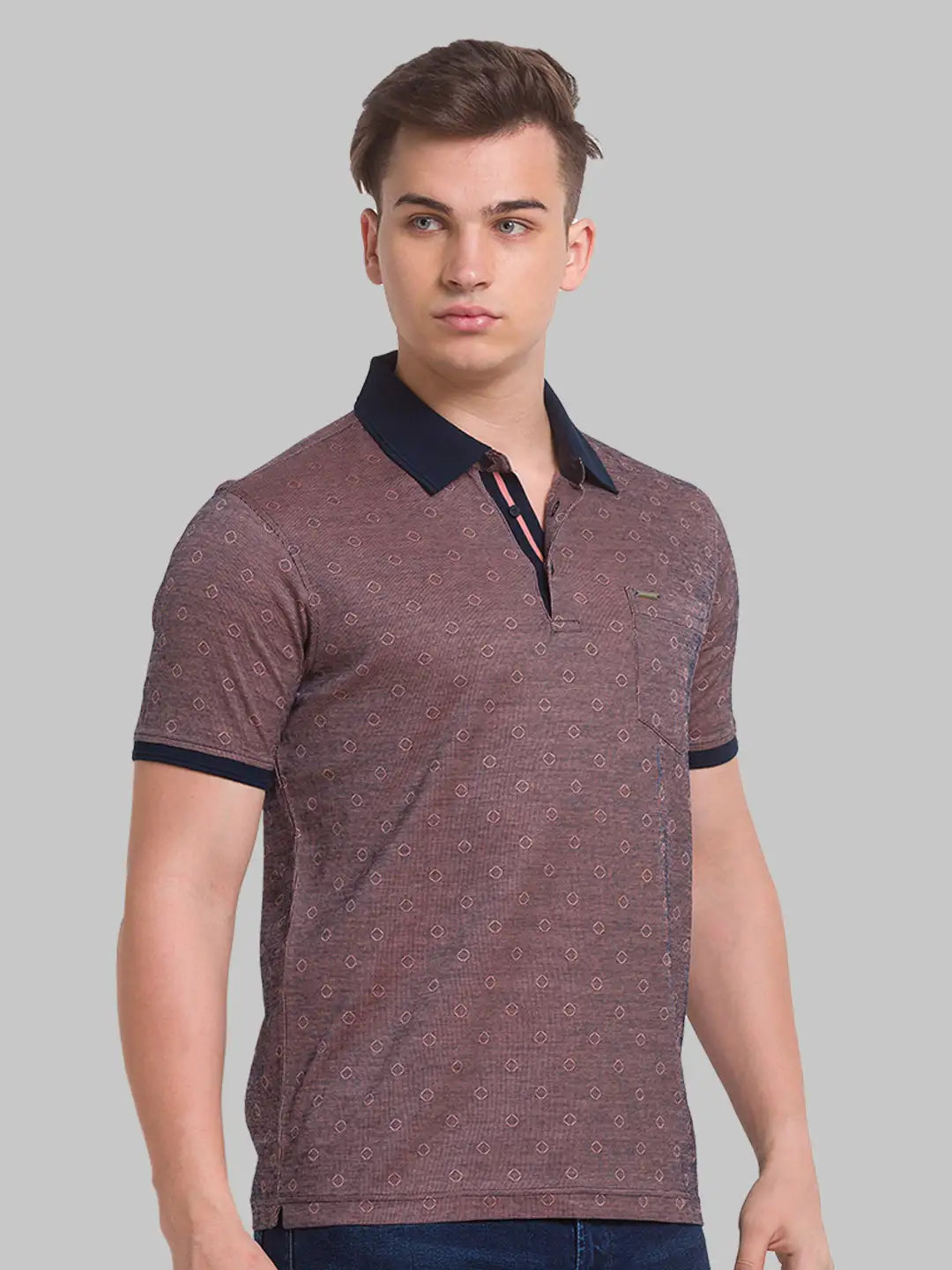 Men Slim Fit Violet T-Shirt & Polo