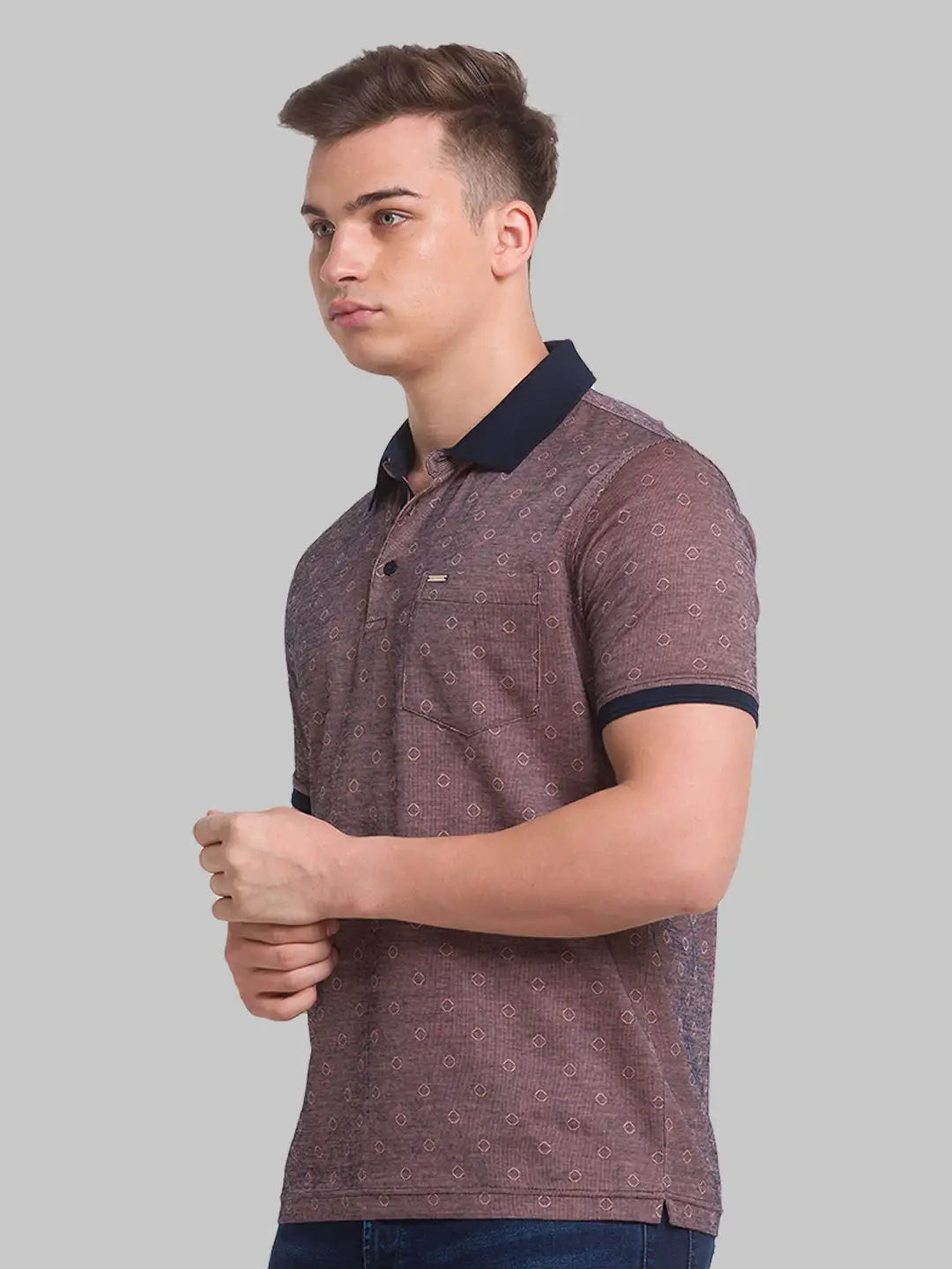 Men Slim Fit Violet T-Shirt & Polo