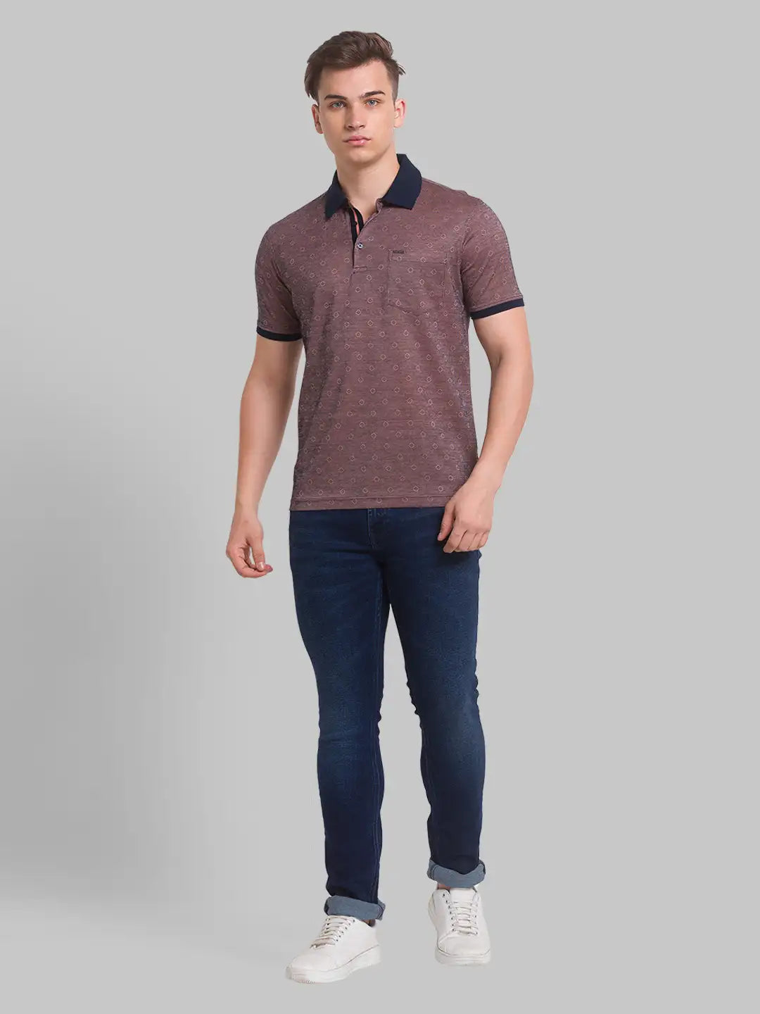 Men Slim Fit Violet T-Shirt & Polo