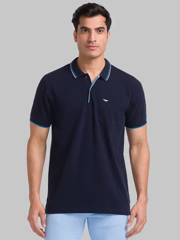 Men Slim Fit Blue T-Shirt