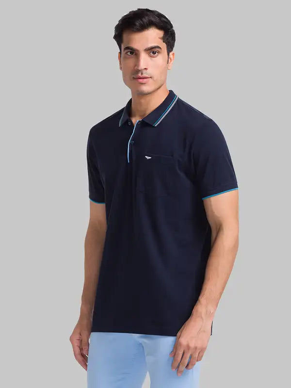 Men Slim Fit Blue T-Shirt