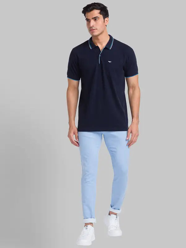 Men Slim Fit Blue T-Shirt