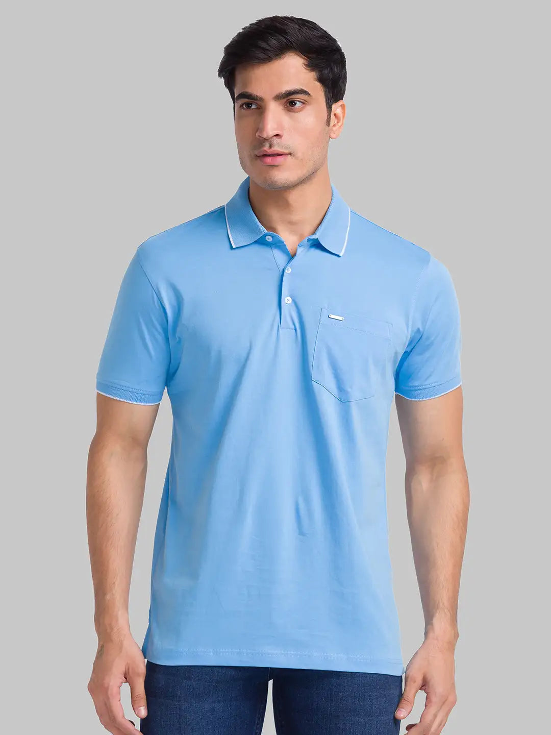 Park Avenue Men Blue Solid Slim Fit Cotton T-Shirt