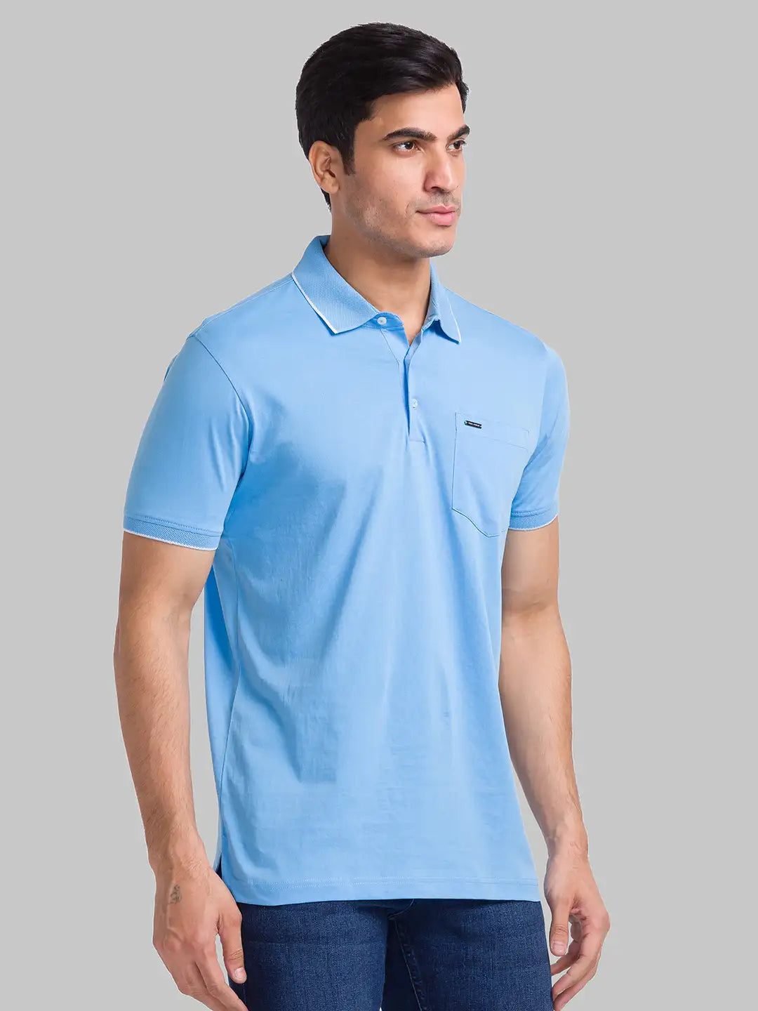 Park Avenue Men Blue Solid Slim Fit Cotton T-Shirt