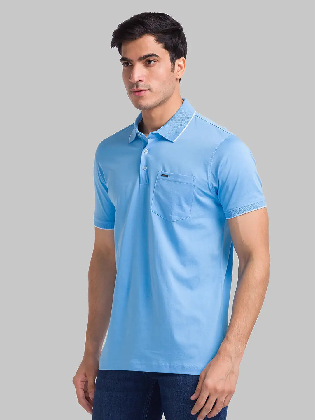 Park Avenue Men Blue Solid Slim Fit Cotton T-Shirt