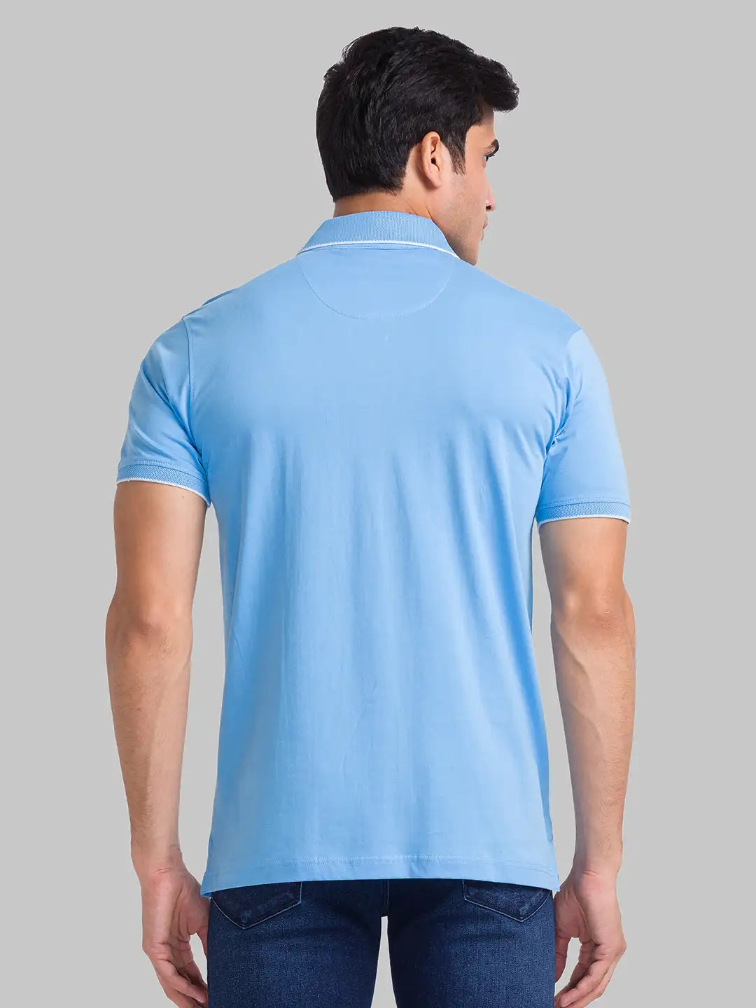 Park Avenue Men Blue Solid Slim Fit Cotton T-Shirt