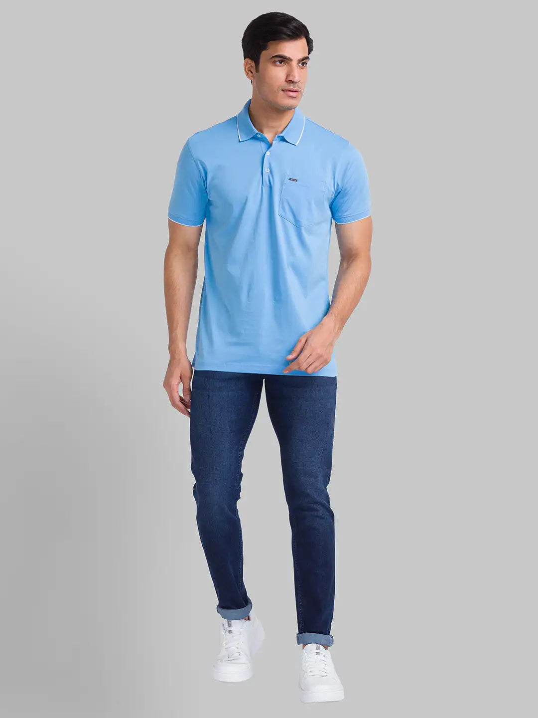 Park Avenue Men Blue Solid Slim Fit Cotton T-Shirt