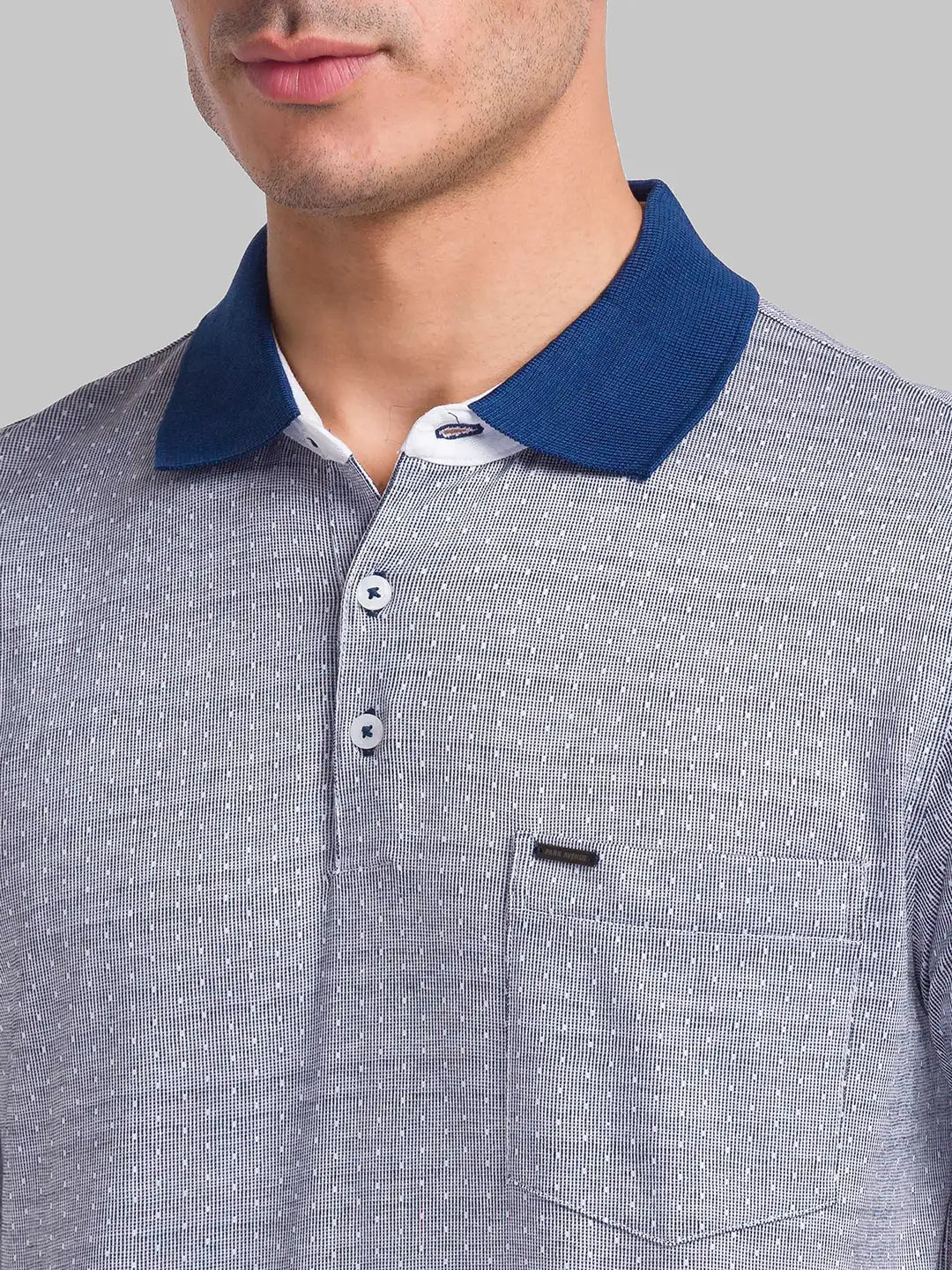 Park Avenue Men Blue Structure Jacquard Slim Fit Cotton Blend T-Shirt
