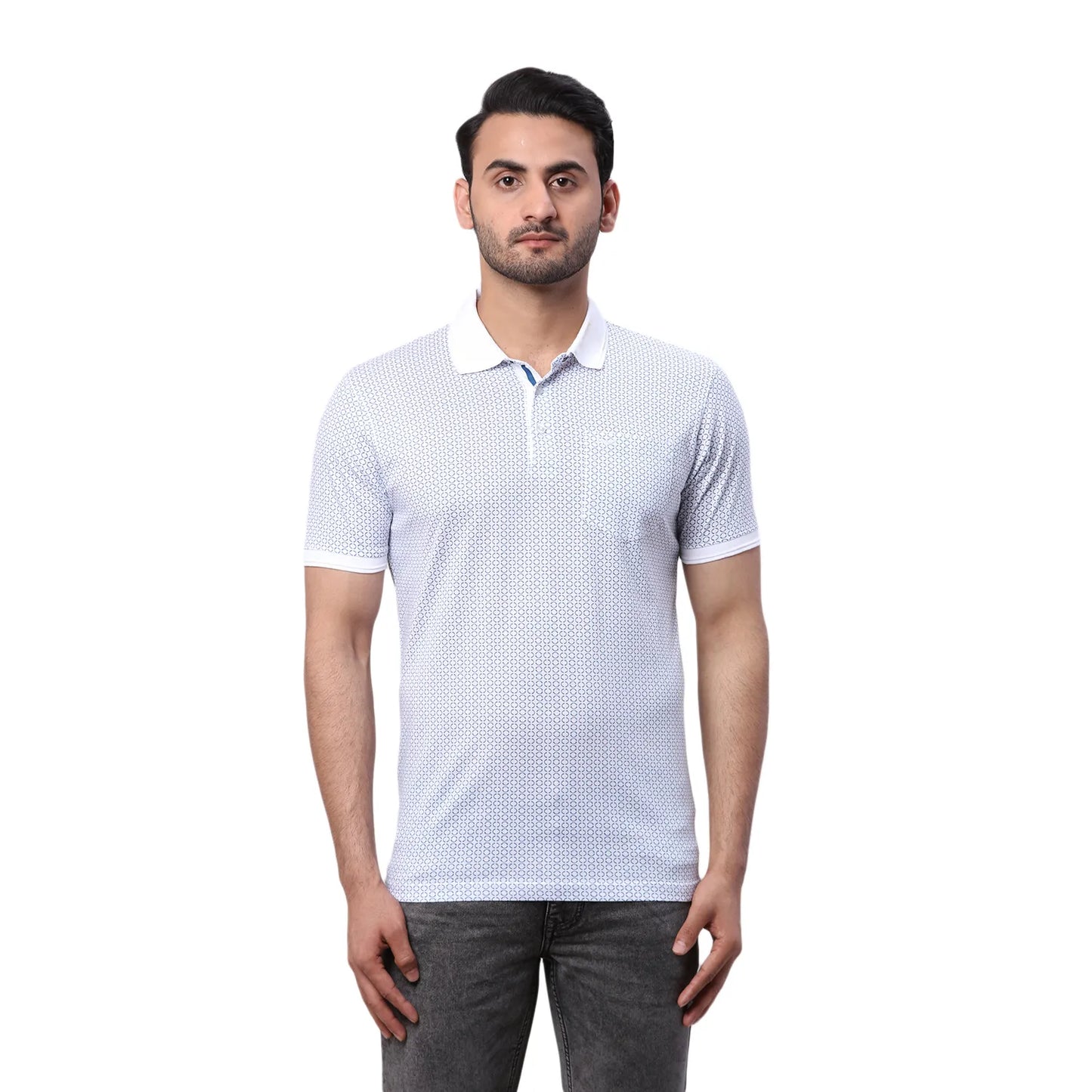 Park Avenue Men Blue Print Slim Fit Cotton Round Neck T-Shirt