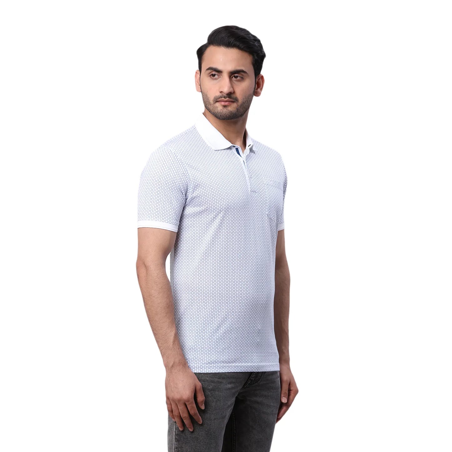 Park Avenue Men Blue Print Slim Fit Cotton Round Neck T-Shirt