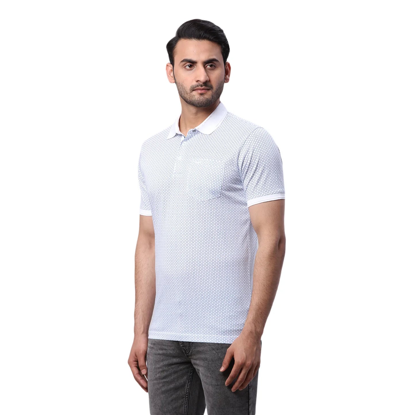 Park Avenue Men Blue Print Slim Fit Cotton Round Neck T-Shirt