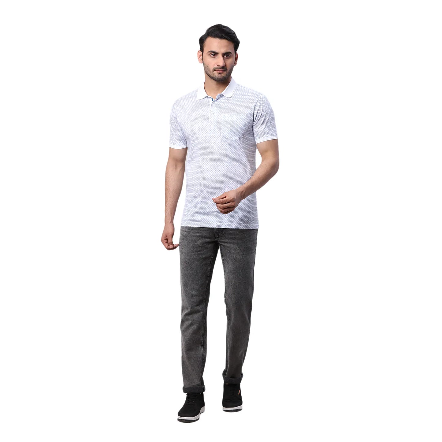 Park Avenue Men Blue Print Slim Fit Cotton Round Neck T-Shirt