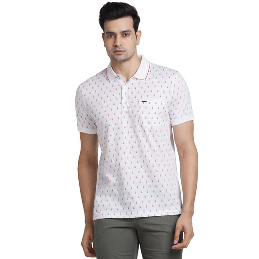 Park Avenue Men Blue Print Slim Fit Cotton Round Neck T-Shirt