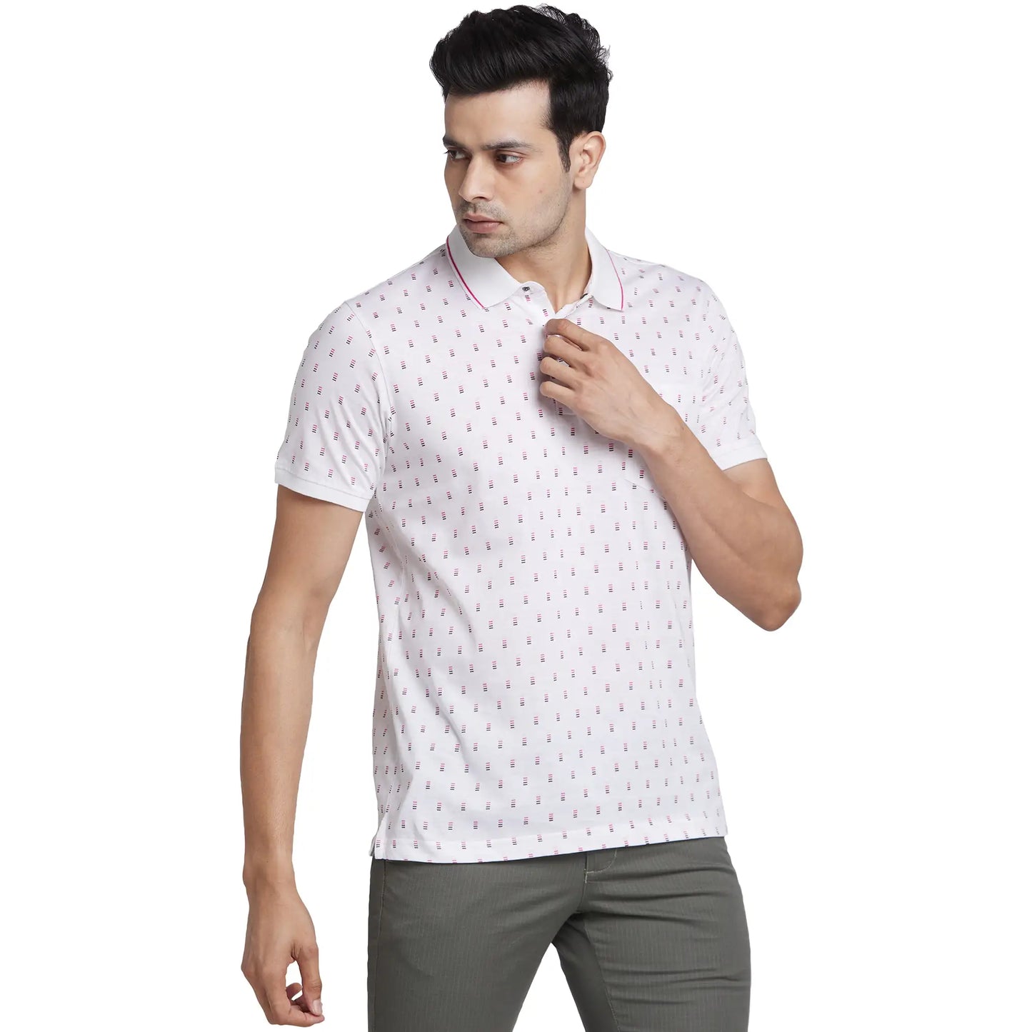 Park Avenue Men Blue Print Slim Fit Cotton Round Neck T-Shirt