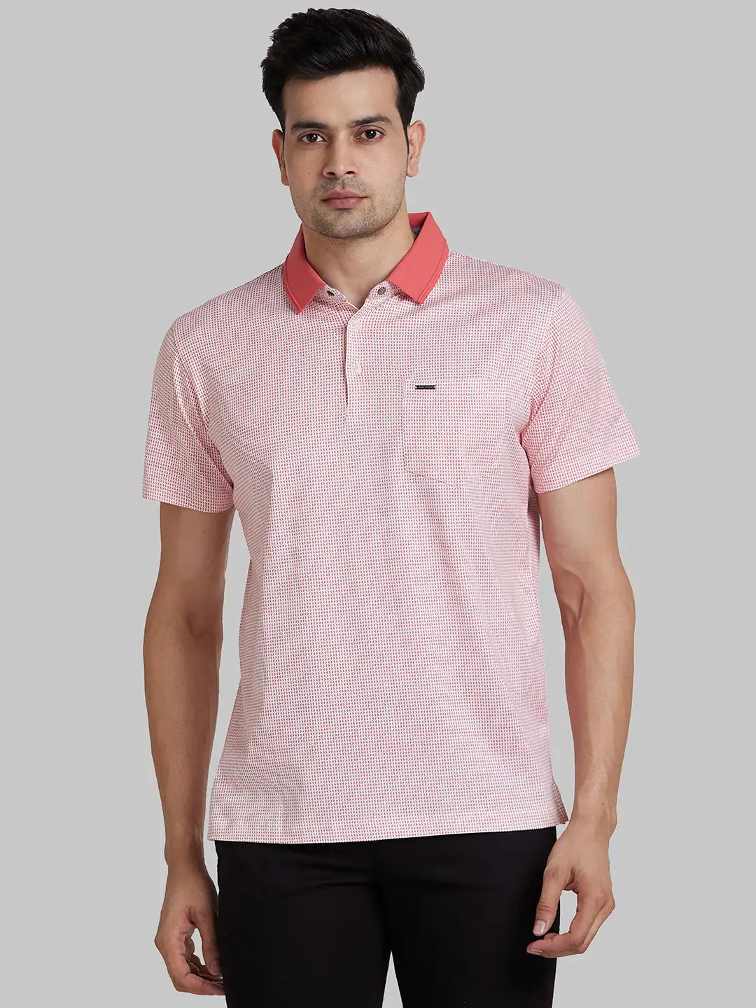 Park Avenue Men Blue Print Slim Fit Cotton Round Neck T-Shirt