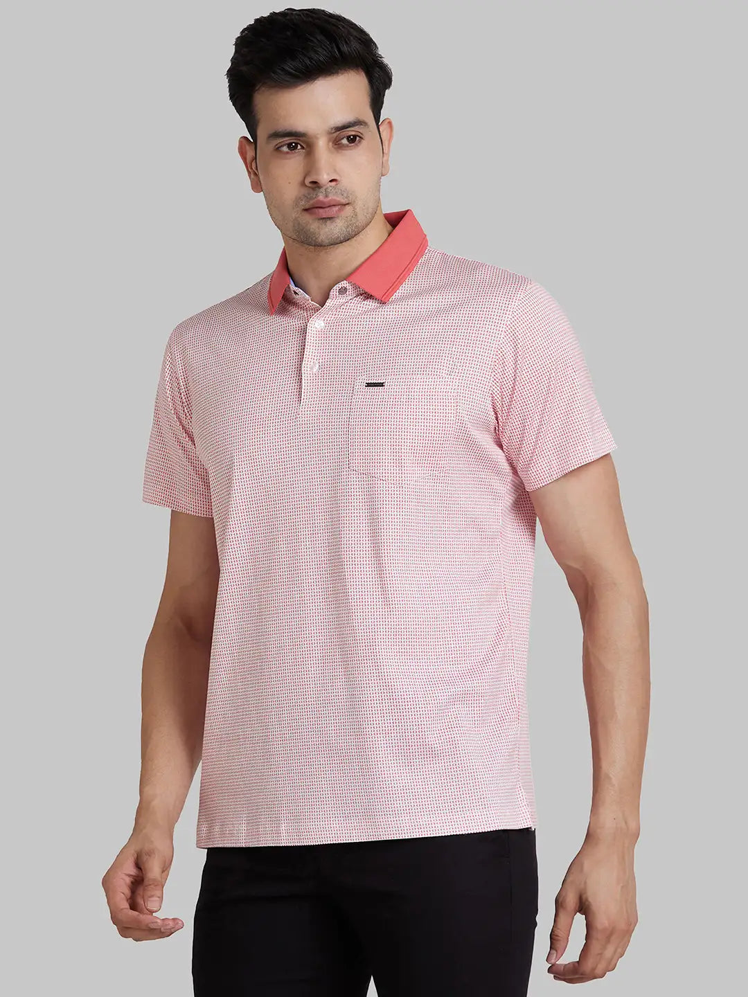 Park Avenue Men Blue Print Slim Fit Cotton Round Neck T-Shirt