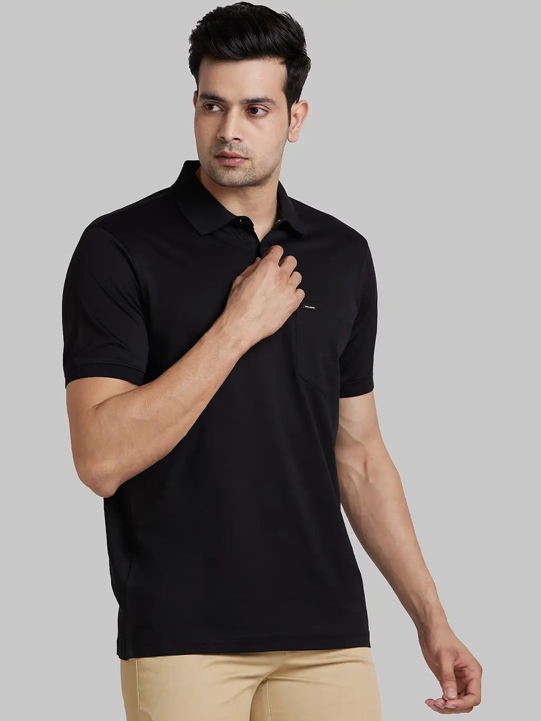 Park Avenue Men Blue Solid Slim Fit Cotton Round Neck T-Shirt