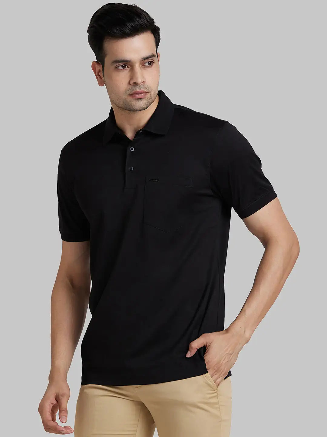 Park Avenue Men Blue Solid Slim Fit Cotton Round Neck T-Shirt