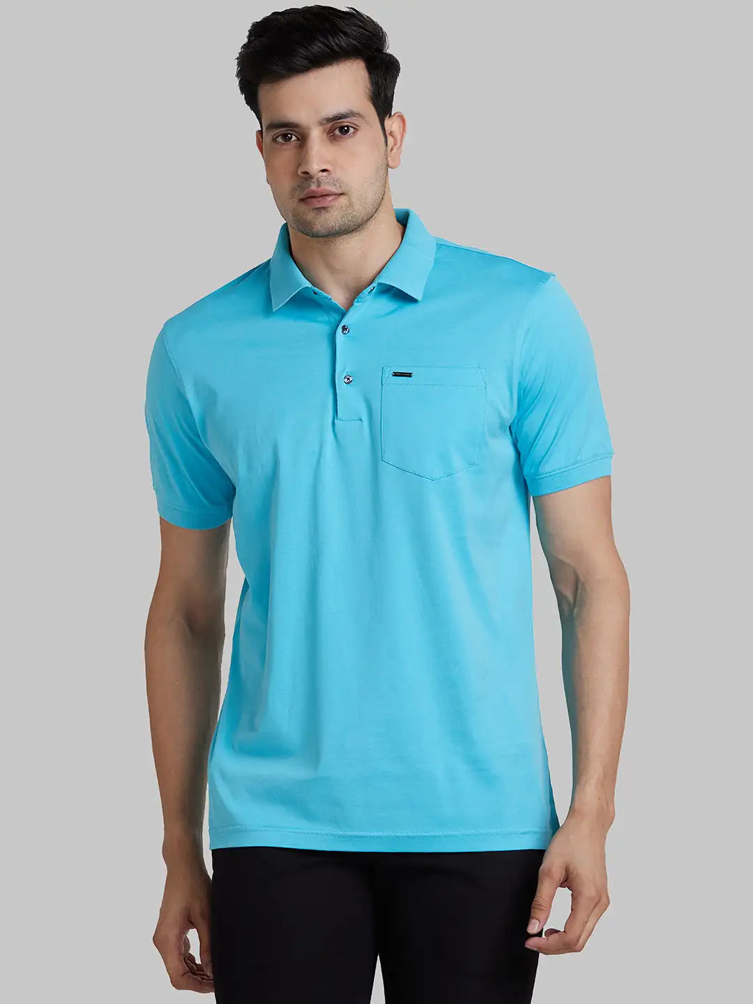 Park Avenue Men Blue Solid Slim Fit Cotton Round Neck T-Shirt – MyRaymond