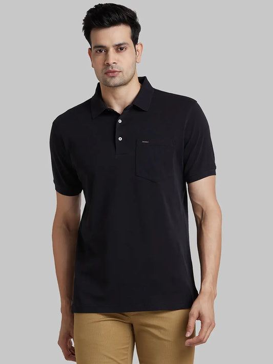 Park Avenue Men Yellow Solid Slim Fit Cotton Round Neck T-Shirt