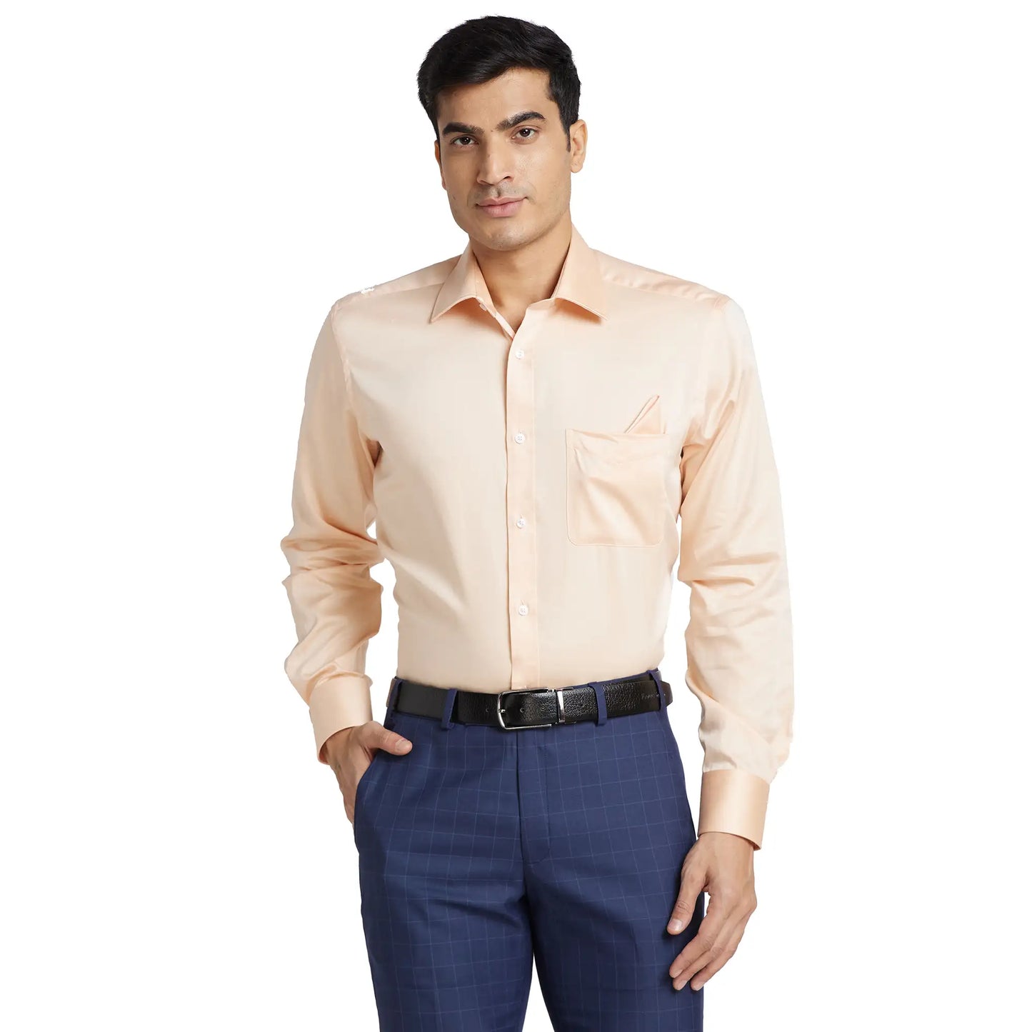 Park Avenue Men Blue Solid Luxus Fit Cotton Full Sleeve Shirt