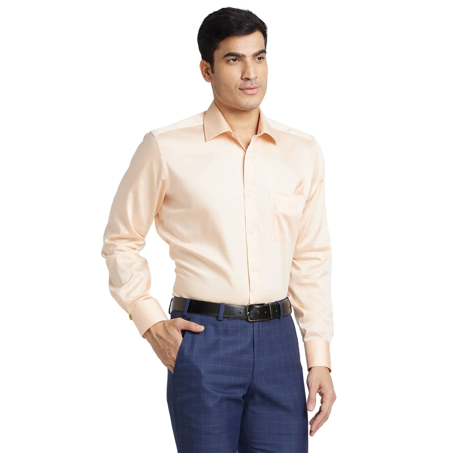 Park Avenue Men Blue Solid Luxus Fit Cotton Full Sleeve Shirt