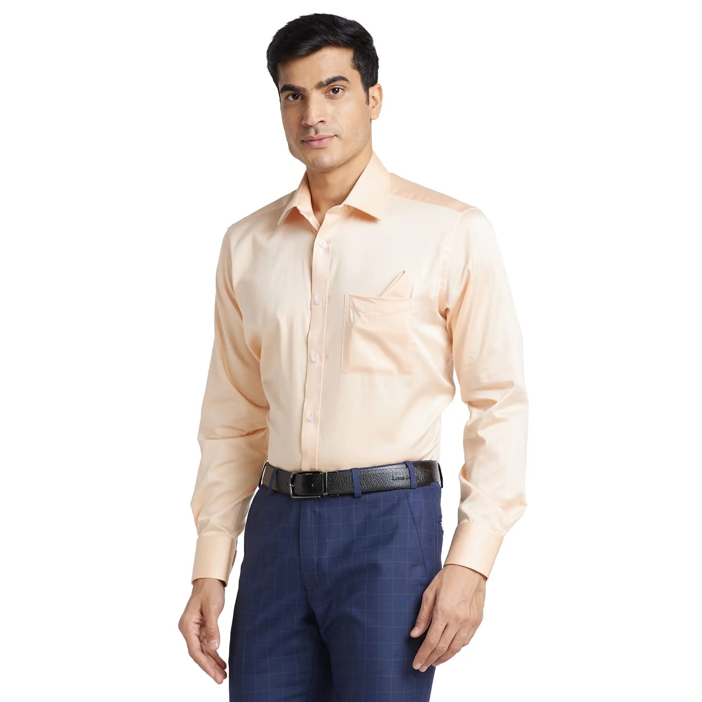 Park Avenue Men Blue Solid Luxus Fit Cotton Full Sleeve Shirt