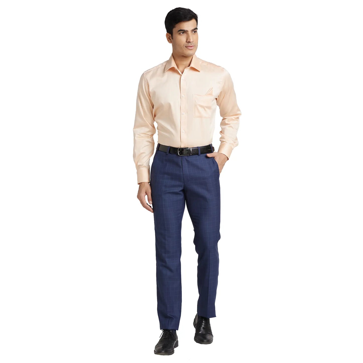 Park Avenue Men Blue Solid Luxus Fit Cotton Full Sleeve Shirt