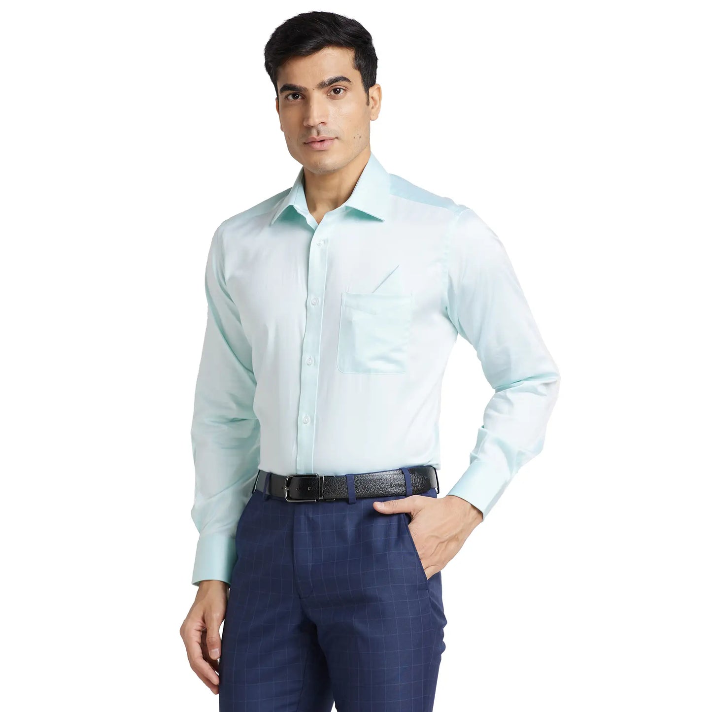 Park Avenue Men Green Solid Regular Fit Cotton Full Sleeve Ainsley Collar Shirt