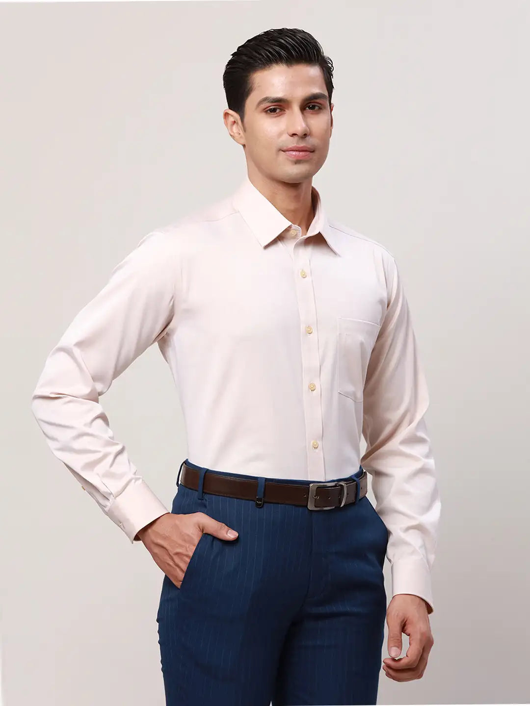 Park Avenue Men Grey Solid Regular Fit Cotton Full Sleeve Ainsley Collar Shirt