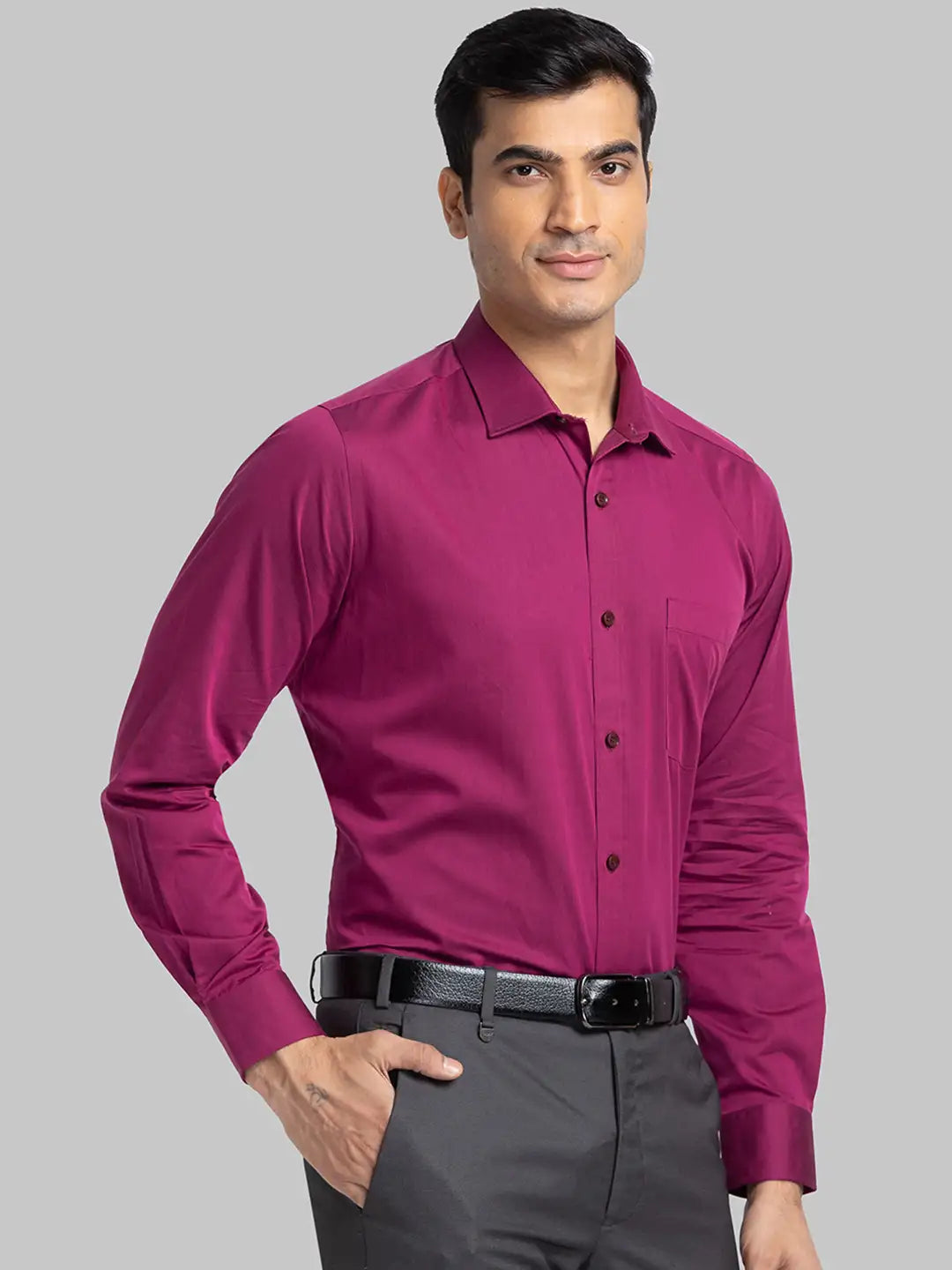 Men Maroon Regular Fit Solid Cotton Full Sleeve Shirts – MyRaymond