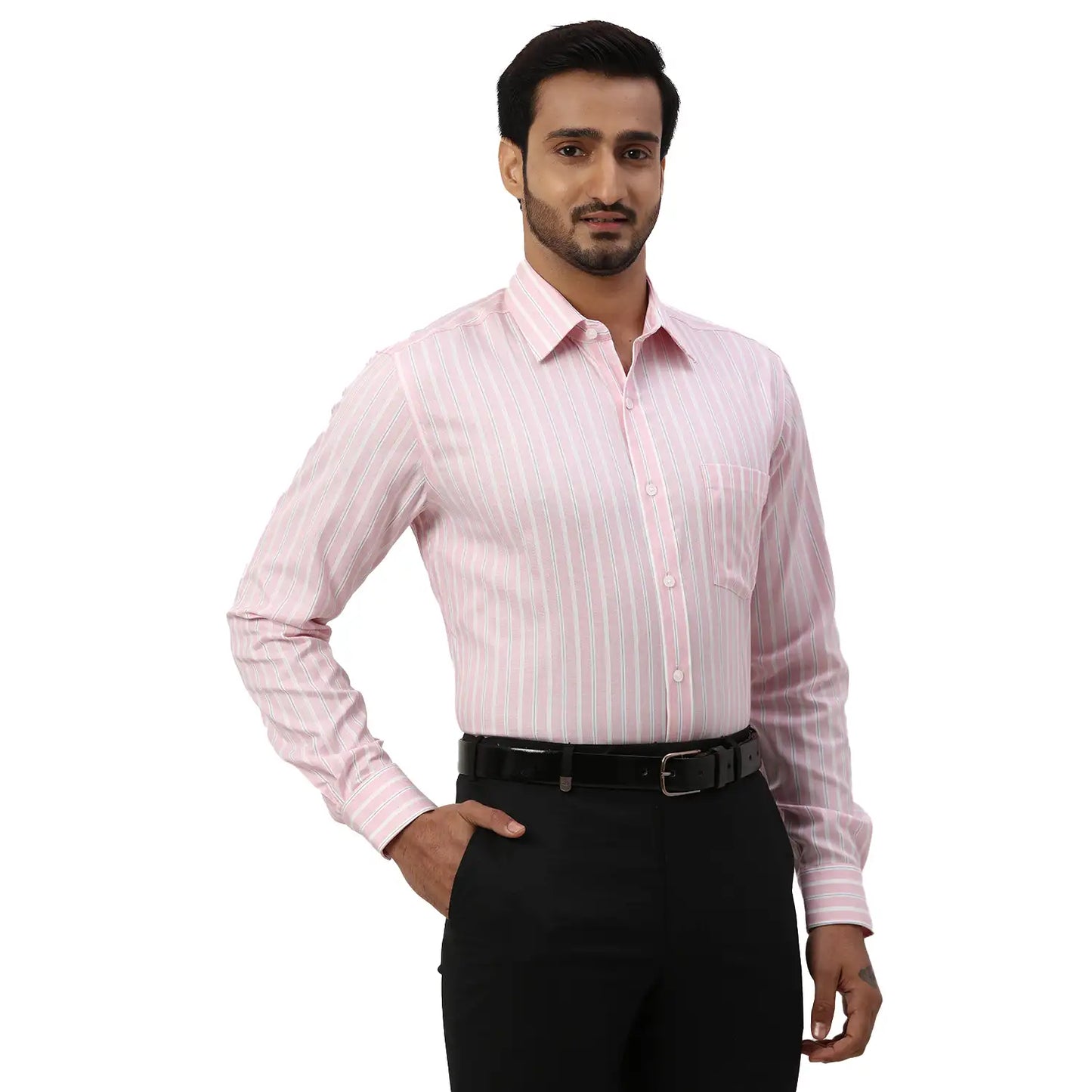 Men Blue Regular Fit Structure Cotton Full Sleeve Shirts