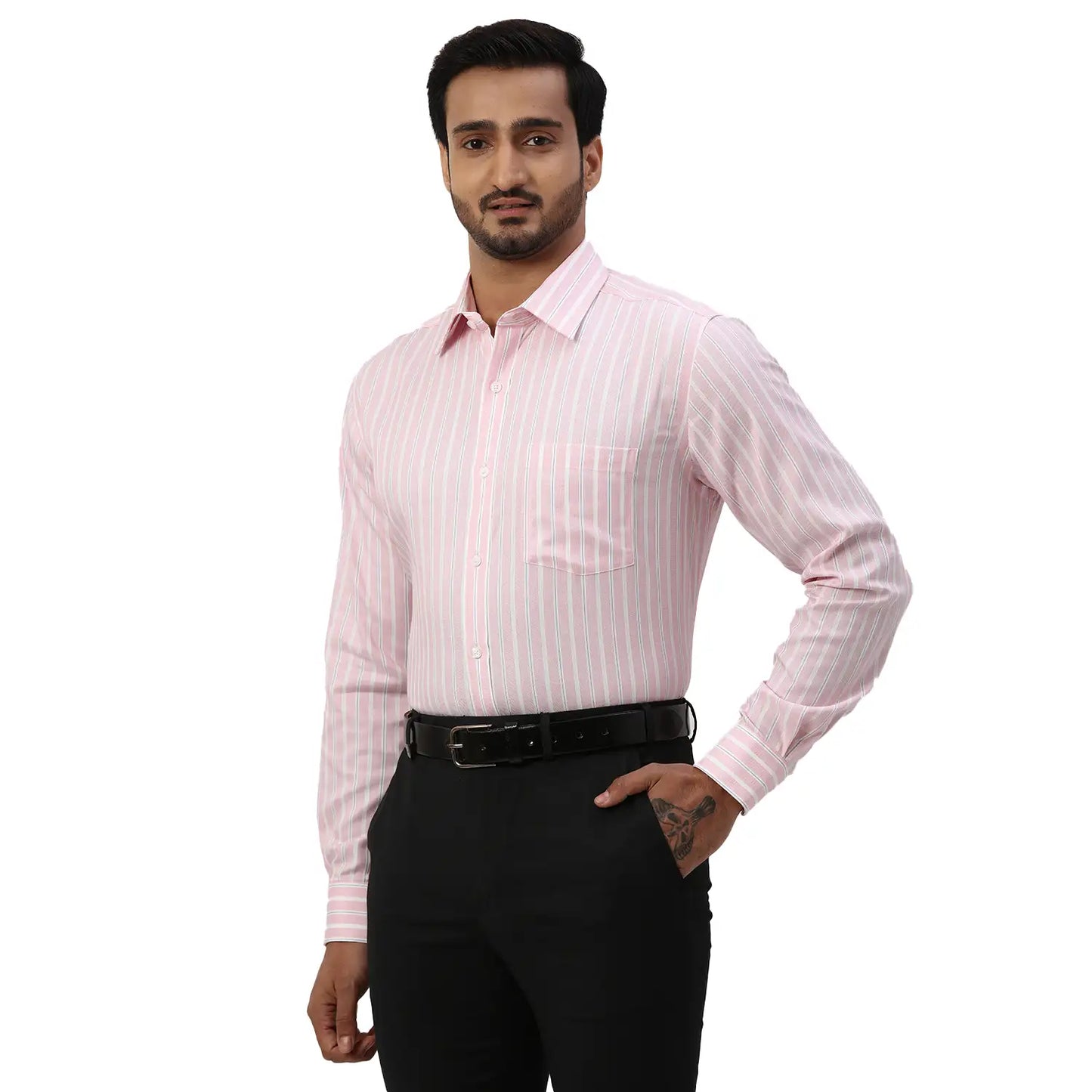 Men Blue Regular Fit Structure Cotton Full Sleeve Shirts