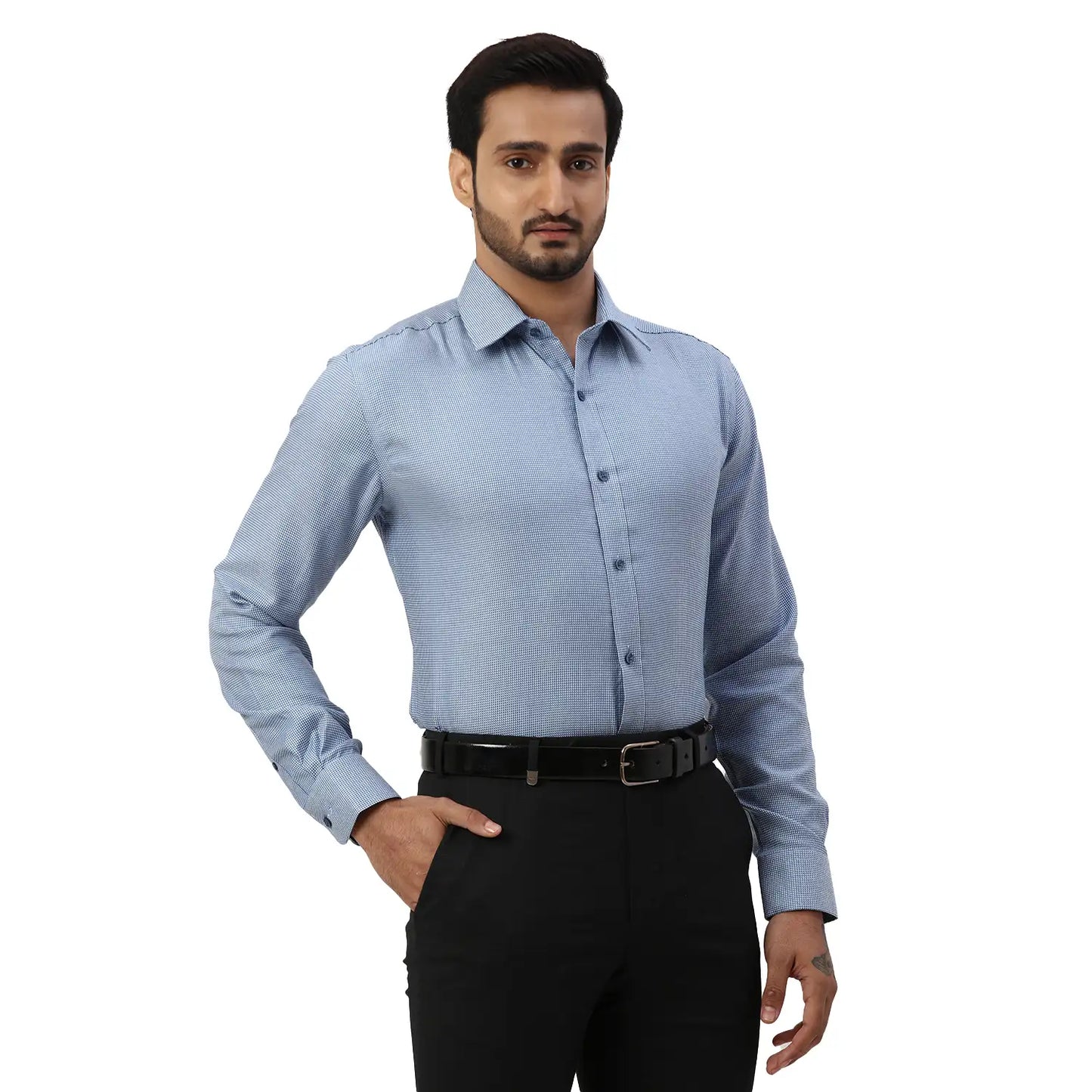 Men Violet Regular Fit Structure Cotton Full Sleeve Shirts