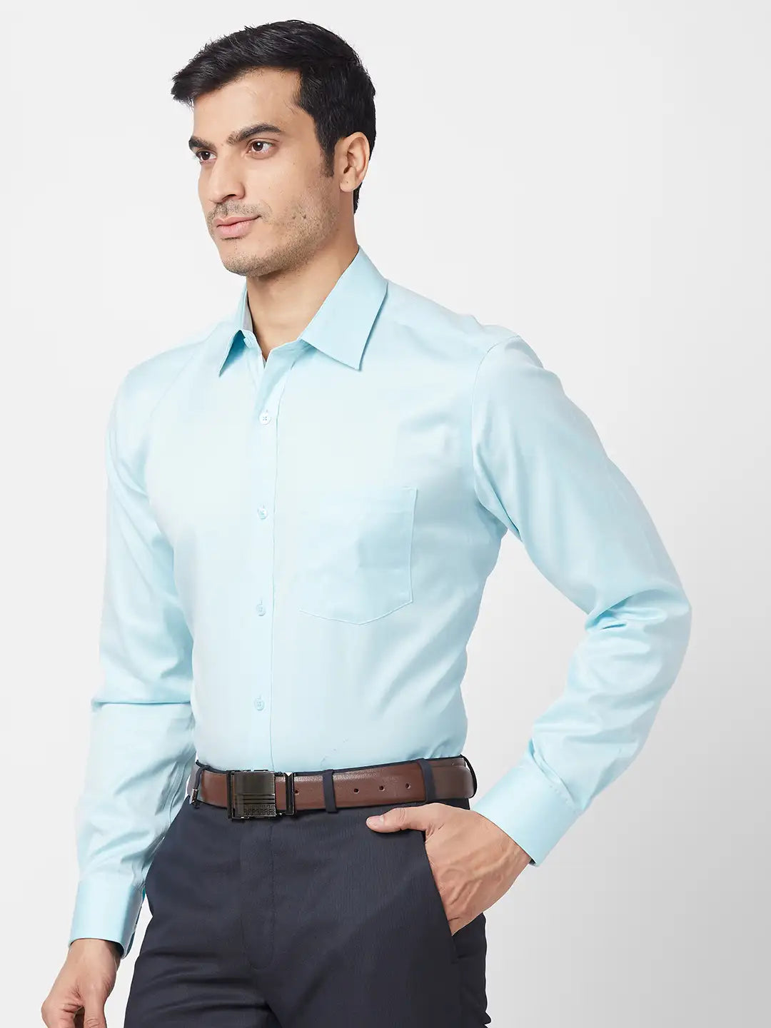 Park Avenue Men Blue Solid Regular Fit Cotton Full Sleeve Ainsley Neck Shirt