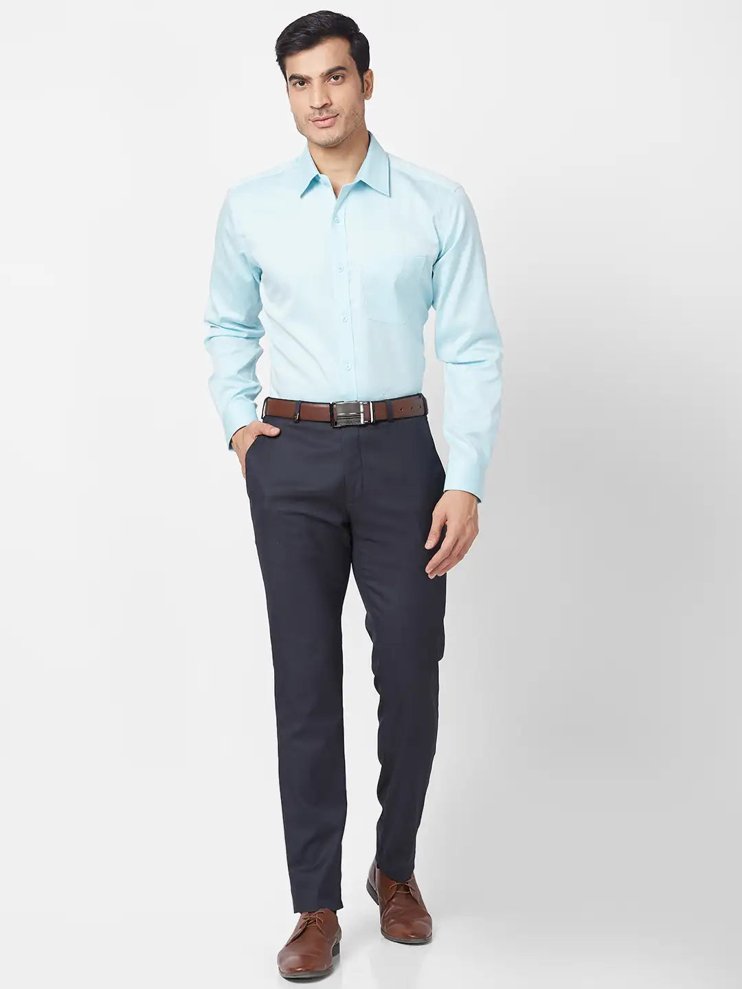 Park Avenue Men Blue Solid Regular Fit Cotton Full Sleeve Ainsley Neck Shirt