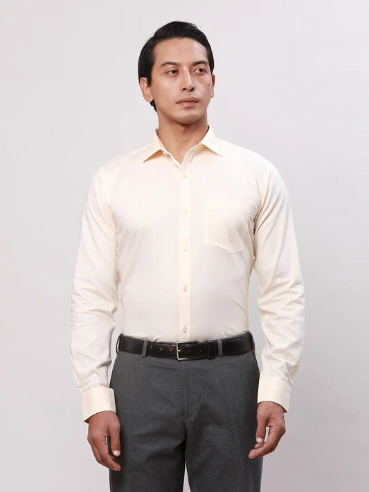 Park Avenue Men Yellow Structure Regular Fit Cotton Full Sleeve Ainsley Neck Shirt