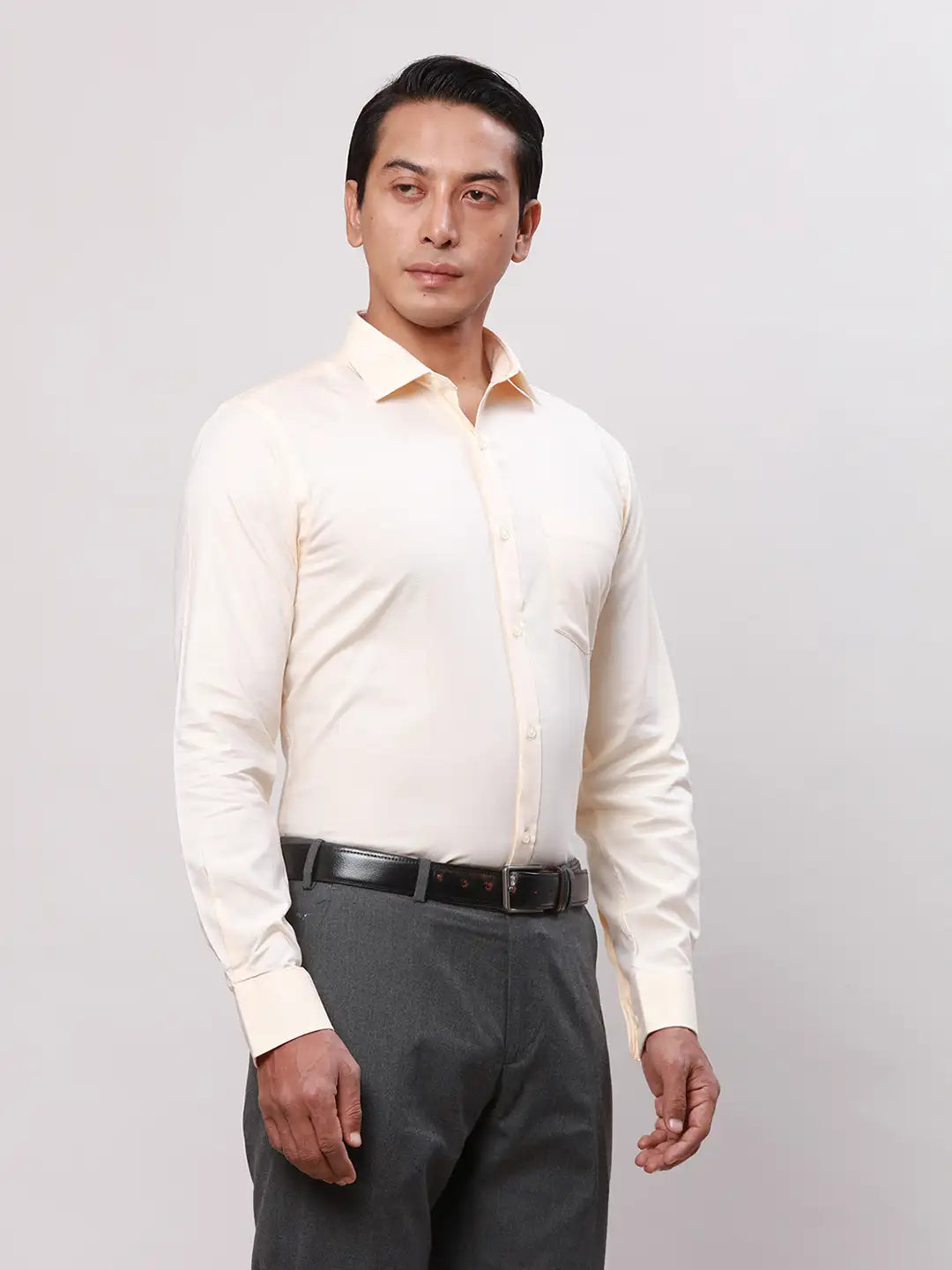 Park Avenue Men Yellow Structure Regular Fit Cotton Full Sleeve Ainsley Neck Shirt