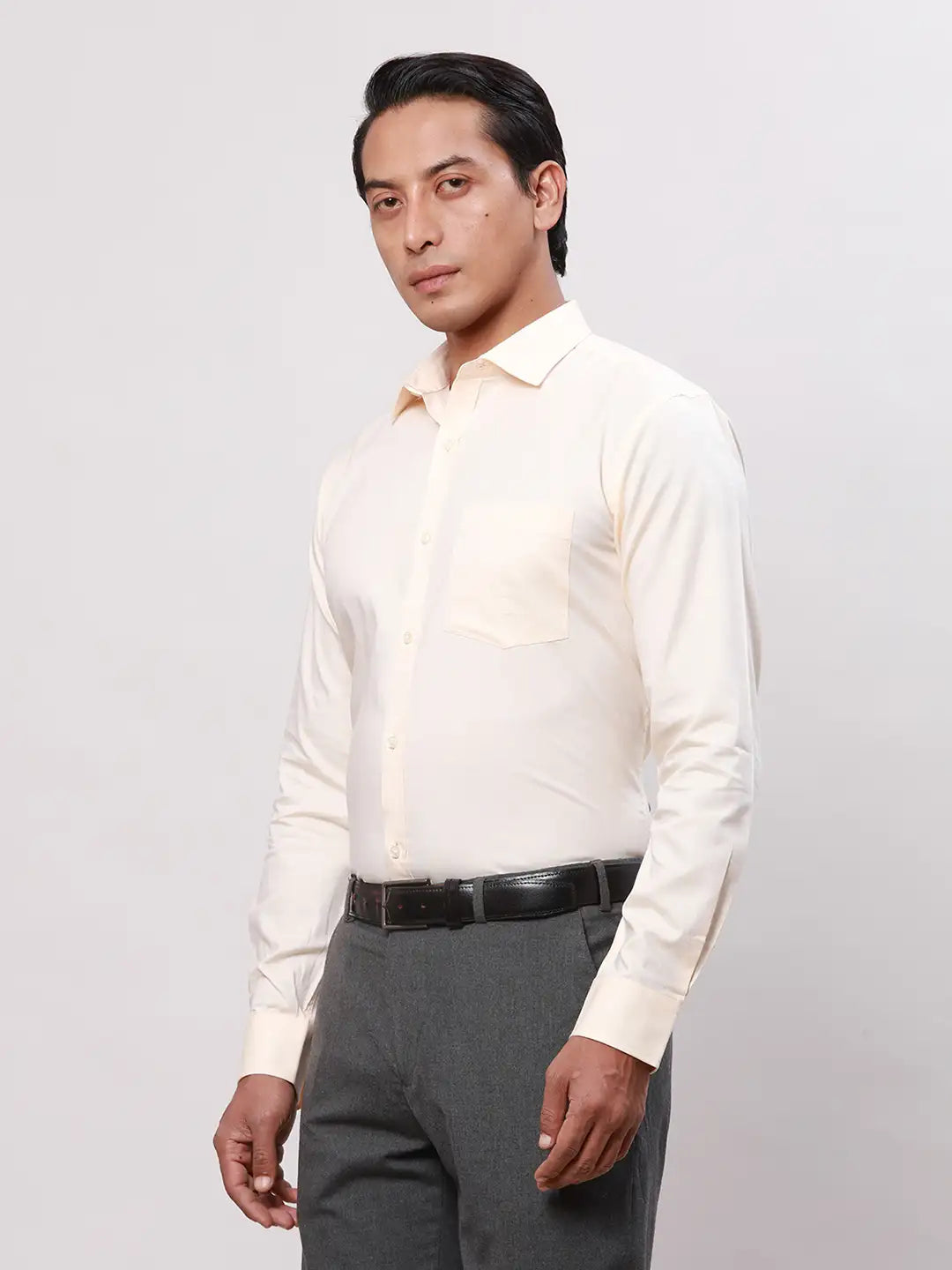 Park Avenue Men Yellow Structure Regular Fit Cotton Full Sleeve Ainsley Neck Shirt