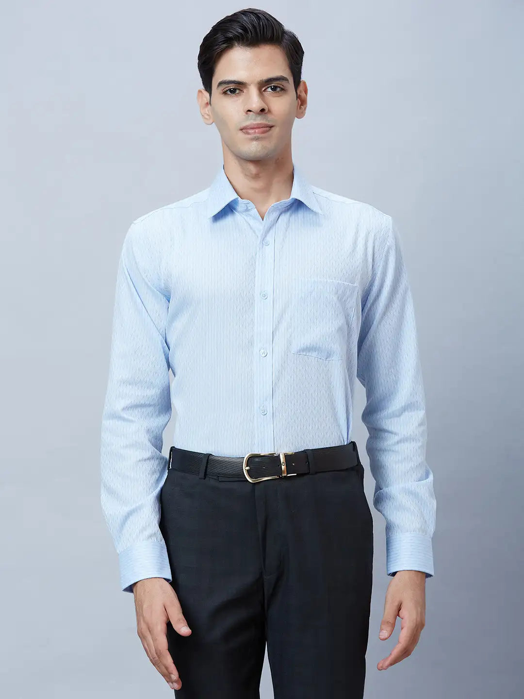 Men Blue Regular Fit Structure Cotton Full Sleeve Shirts