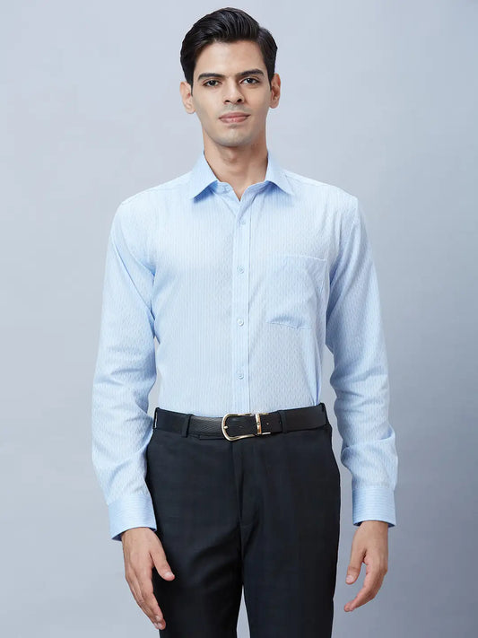 Men Blue Regular Fit Structure Cotton Full Sleeve Shirts