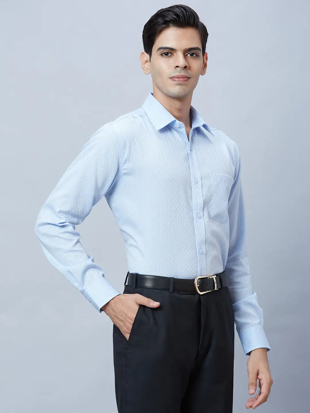 Men Blue Regular Fit Structure Cotton Full Sleeve Shirts